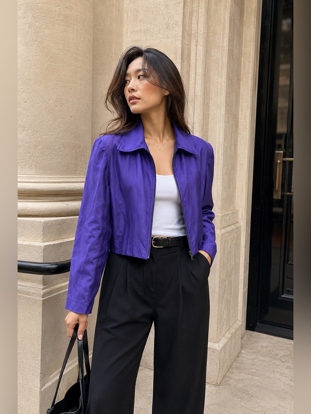 Vintage SHOMI 100% Silk Purple Tailored Jacket Y2K Sz 10 Old Money Quiet Luxury